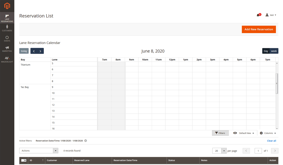 Lane Rep Reservations Calendar